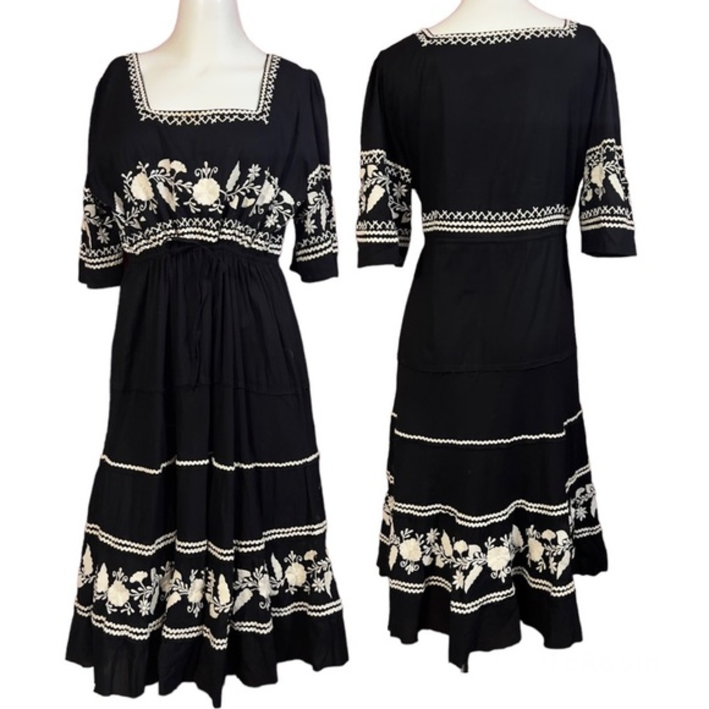 DOUBLE D RANCH DD Embroidered Distressed Raw Hem Waist Drawstring Midi D…